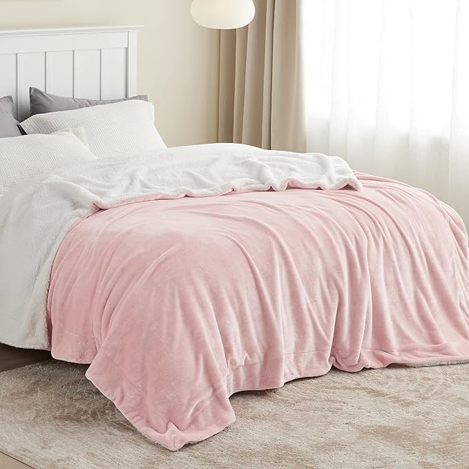 Bedsure GentleSoft Sherpa Fleece Blanket Queen Size for Bed, Non-Heated, Thick and Warm Throw for Women and Girls, Soft Fuzzy Plush Queen Blanket for Winter, Room Home Decor, Pink, 90x90 Inches