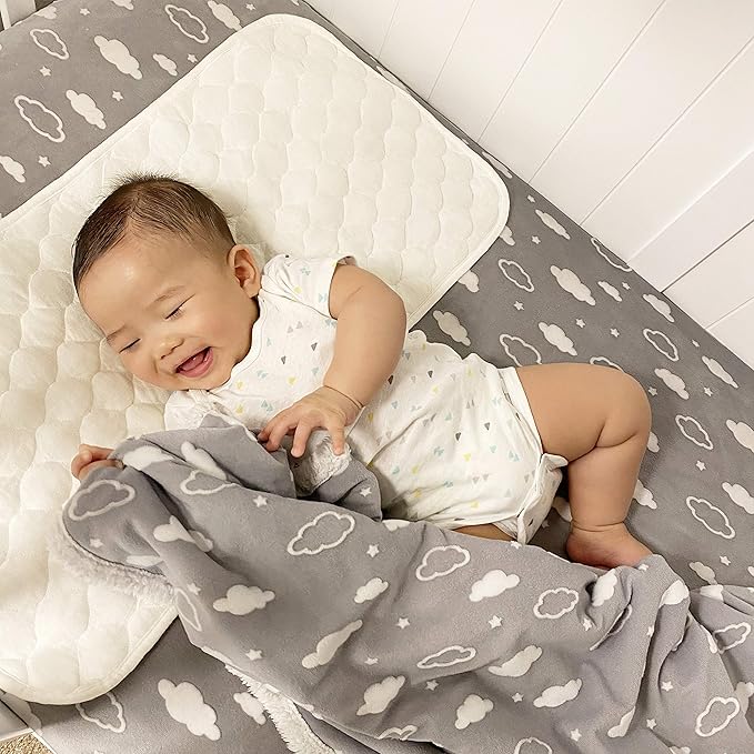 American Baby Company Heavenly Soft Chenille Sherpa Blanket Set, Receiving Blanket (30" x 35") & Security Blanket (14" x 14"), 3D Gray Cloud, for Boys & Girls