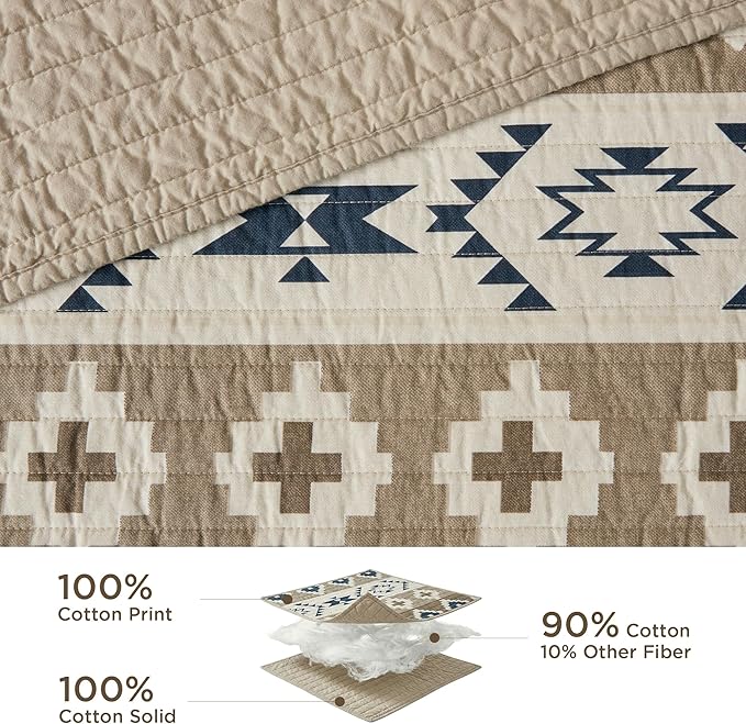 Woolrich Reversible Quilt Cabin Lifestyle Design - All Season, Breathable Coverlet Bedspread Bedding Set, Matching Shams, Oversized King/Cal King, Montana Tribal Tan 3 Piece