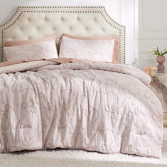 Bedsure King Size Comforter Set, GentleSoft™ 3 Pieces Bow Cute Bedding Pink Room Decor Aesthetic, King Bedding Set Gifts for Her Women, 1 Bed Pink Comforter, 2 Pillow Shams, 104x90 Inches