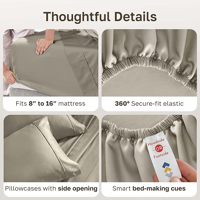 California Design Den King Bed Sheets Set - Soft 400 Thread Count Sateen, Natural 100% Cotton Sheets, Durable & Breathable Bedding with Deep Pockets - Taupe