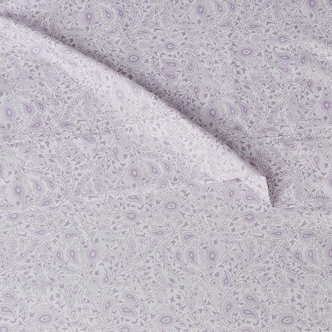 Amazon Basics Lightweight Super Soft Easy Care Wrinkle Free Microfiber 3 Piece Sheet Set with 14-Inch Deep Pockets, Twin, Lavender Paisley, Floral, Kids, Men & Women Bedding