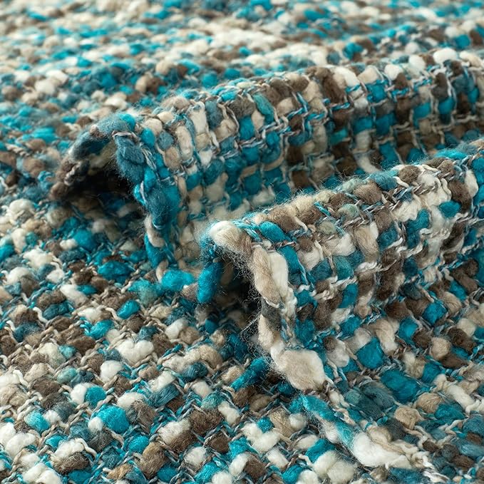 Multi-Color Teal Cable Knitted Throw Blanket for Couch,50"X60" Boho Style Textured Blankets for Home Decor,Super Soft Warm Cozy Chunky Knit Blanket with Decorative Tassels for Bed and Sofa