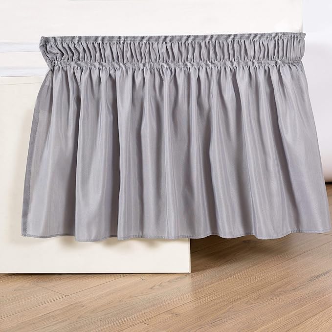Bed Skirt Three Sides Fabric Adjustable Elastic Wrap Around Dust Ruffled Bed Skirts Olympic Queen, Light Grey, 16 Inch Tailored Drop