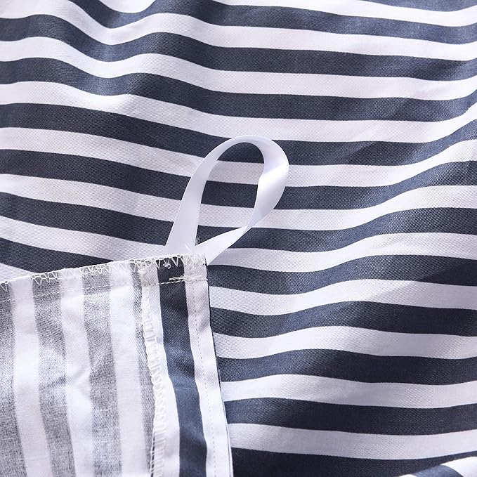 JELLYMONI 100% Natural Cotton 3pcs Striped Duvet Cover Sets,White with Navy Blue Stripes Pattern Printed Comforter Cover,with Zipper Closure & Corner Ties(Queen Size)
