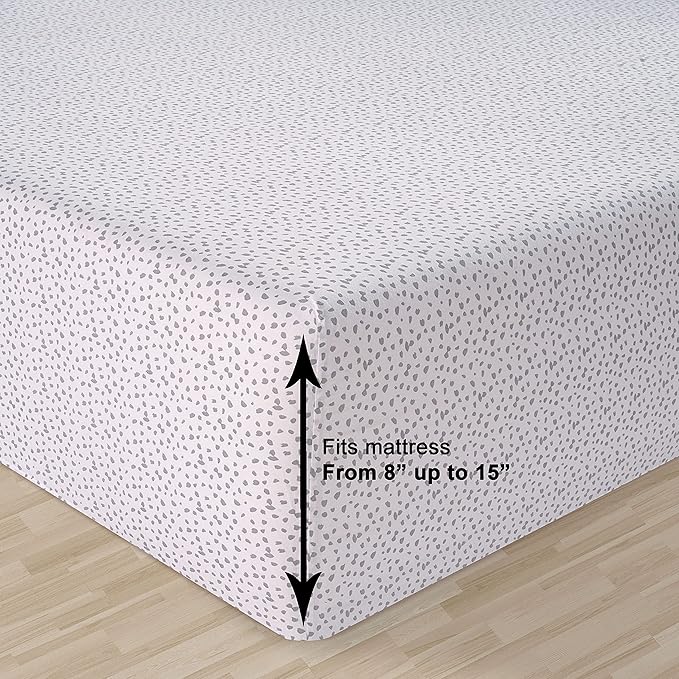 LANE LINEN Twin XL Fitted Sheet, 100% Organic Cotton 2-Piece Set (1 Fitted Sheet, 1 Pillowcase), Percale Weave, Soft, Breathable, Fits Mattress Upto 15" Deep - White (Grey Dot)(No Flat Sheet)