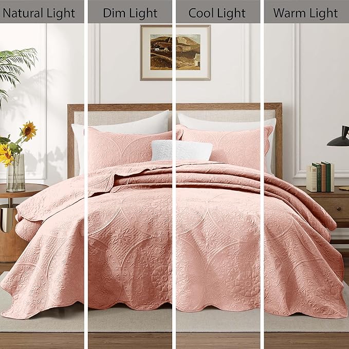 IR Imperial Rooms 10 Pack Twin Quilt Bedding Set (68" x 86") - Bulk Wholesale for Hotels, Guest Bedroom & Airbnbs - Lightweight Microfiber Reversible Floral Embossed Quilts Bedspreads (Peach)