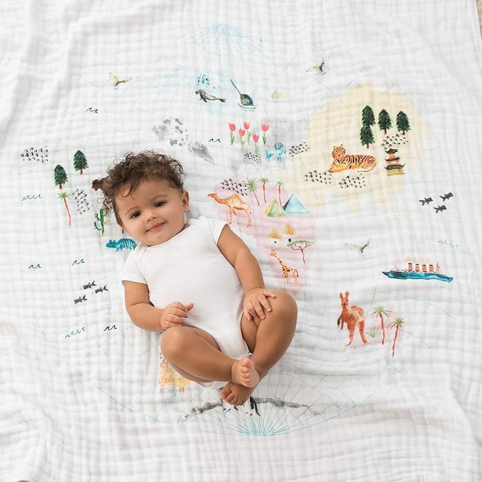 aden + anais Boutique Dream Blanket, 100% Cotton Muslin Baby Blanket Crib Bedding for Newborn Baby and Toddler, Nursery Blanket for Boys and Girls, Baby Registry and Shower Gift - Around The World