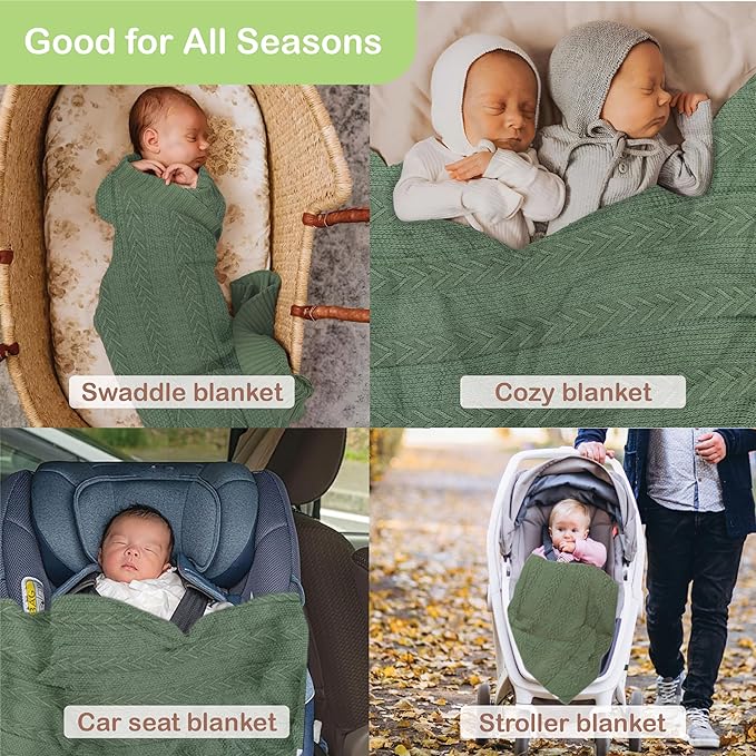 Organic Cotton Knit Baby Blanket 31.5 X 43.3 Inches Soft Knitted and Breathable Baby Blanket for Boys and Girls Perfect Swaddle Baby Blankets for Boys & Girls, Infants Toddlers All Seasons