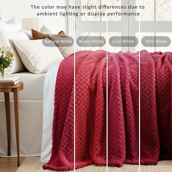Exclusivo Mezcla King Size Fleece Blanket for Bed, Extra Soft Warm Decorative Fuzzy Blanket for Women, Lightweight Cozy Bedding Blankets, 90x104 Inches, Deep Red