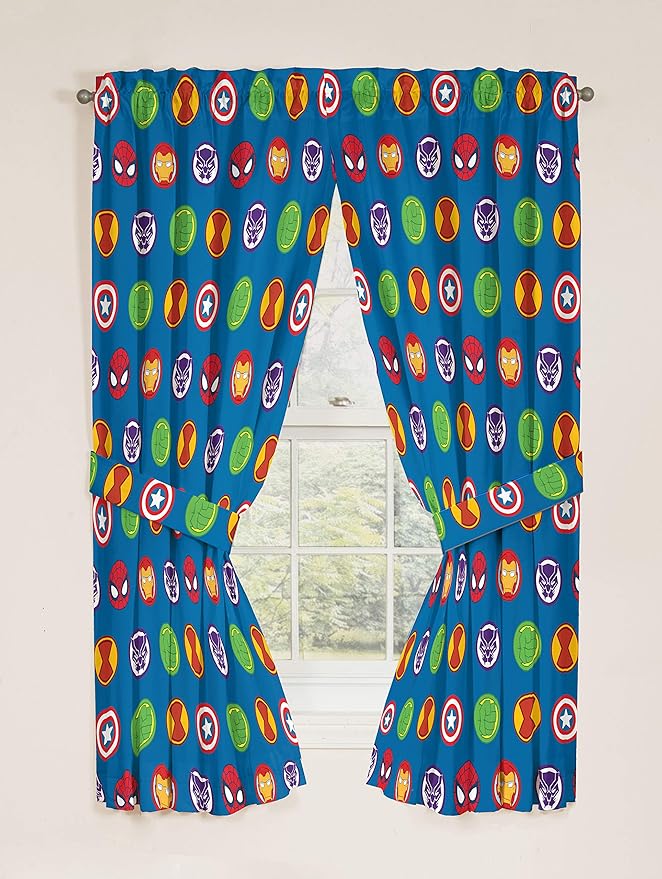 Jay Franco Marvel Super Hero Adventures Double Team 63" Inch Drapes - Beautiful Room Décor & Easy Set Up, Bedding Features The Avengers - Curtains Include 2 Tiebacks, 4 Piece Set
