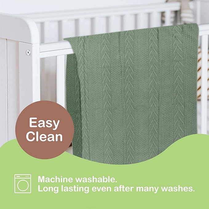 Organic Cotton Knit Baby Blanket 31.5 X 43.3 Inches Soft Knitted and Breathable Baby Blanket for Boys and Girls Perfect Swaddle Baby Blankets for Boys & Girls, Infants Toddlers All Seasons
