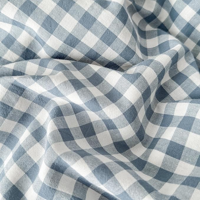 LifeTB Blue Gingham Duvet Cover Twin XL 3 Pieces Blue Grid Comforter Cover 100% Washed Cotton Plaid Duvet Cover with Zipper Closure Luxury Soft Gingham Plaid Bedding Cover with 2 Pillowcases
