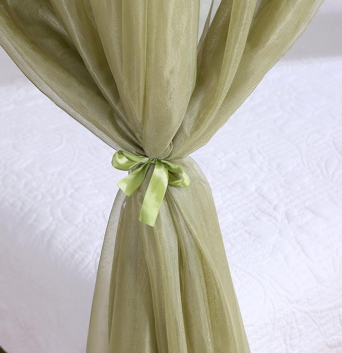 Akiky Canopy for Girls Room Bed Curtains Sheer Curtain for Twin Full Queen Size Bed Drapes,8 Panels Canopies with Light,Room Décor(Full/Queen, Sage Green)