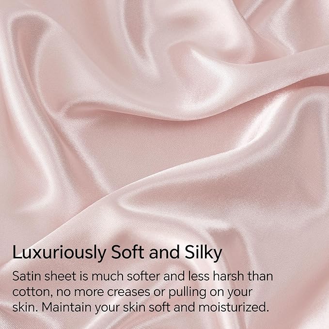 BEDELITE Satin Sheets Full Size Bed Set, Luxury Soft Pink Silky Sheets for Hair and Skin, Similar to Silk Bed Sheets Set 4 Pieces with 1 Deep Pocket Fitted Sheet, 1 Flat Sheet, and 2 Pillowcases