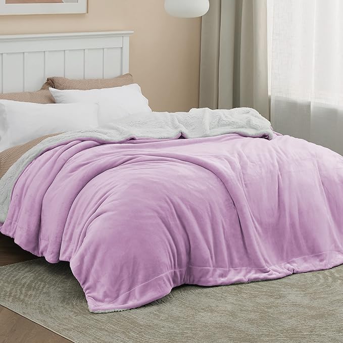 Bedsure GentleSoft Sherpa Fleece Blankets King Size for Bed, Non-Heated, Thick and Warm Throw for Girls and Women, Soft Fuzzy Plush King Blanket for Winter, Lilac, 108x90 Inches