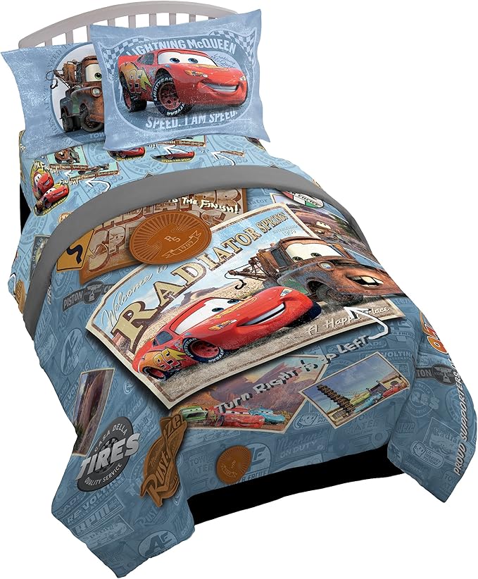 Disney/Pixar Cars Tune Up Blue/Gray 7 Piece Full Bed in A Bag with Lightning McQueen & Mater in Radiator Springs (Official Disney/Pixar Product)