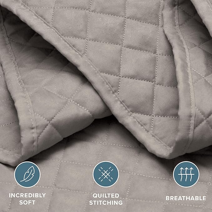Bare Home Coverlet Set - Full/Queen - Lightweight Bed Decor - Comforter Alternative - All-Season Quilted Bedspread (Full/Queen, Light Grey)
