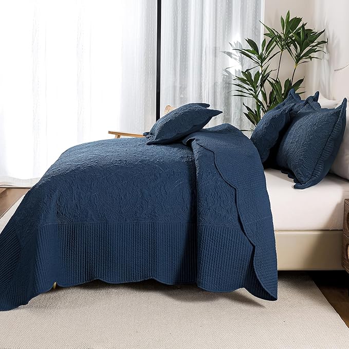 HoneiLife Oversized King Bedspreads 5-Piece - California King Quilts 128"x120",Rustic Bedding Sets King Size with 2 Pillowcases & 2 Throw Pillowcases,Reversible Coverlets Lightweight Bedlinen Sets