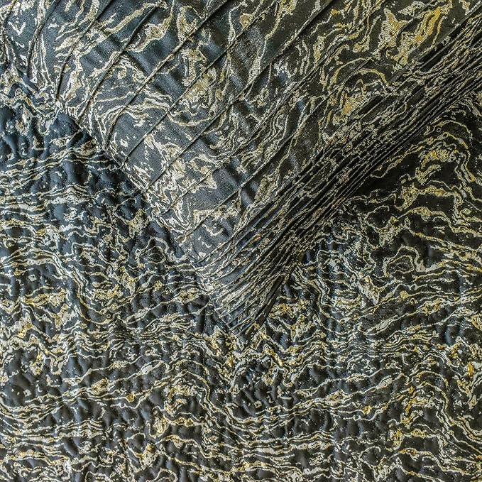 Stellaris Black Decorative Bed Runner CA King 86"x18" with Two Pillow Cover, Marble Pattern, Pintucks, Quilted Bed Scarf on Jacquard Fabric
