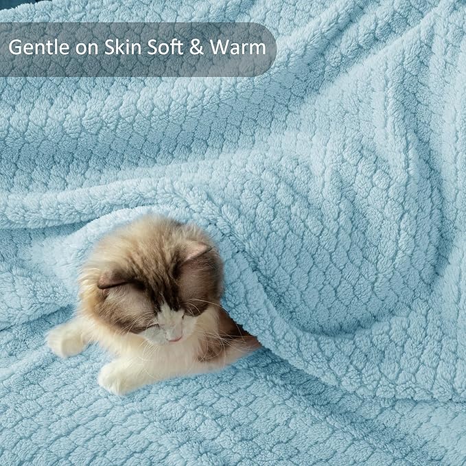 Exclusivo Mezcla King Size Fleece Blanket for Bed, Extra Soft Warm Decorative Fuzzy Blanket for Women, Lightweight Cozy Bedding Blankets, 90x104 Inches, Light Blue