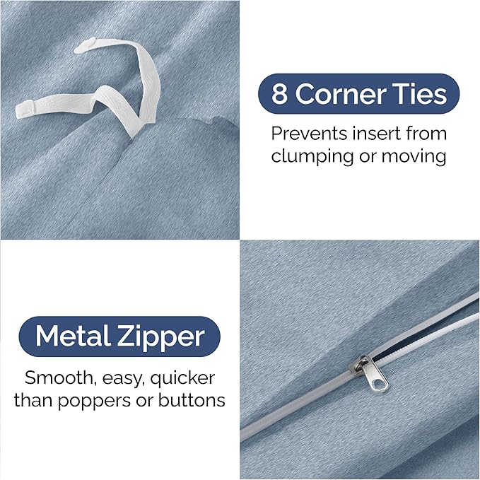 Duvet Cover Queen Size - Extra Soft Queen Size Duvet Cover - Lightweight, Breathable, Easy Care & Fade Free w/ Zipper Closures & Ties - 90" x 90" Inches - (Heathered Blue) Comforter Not Included