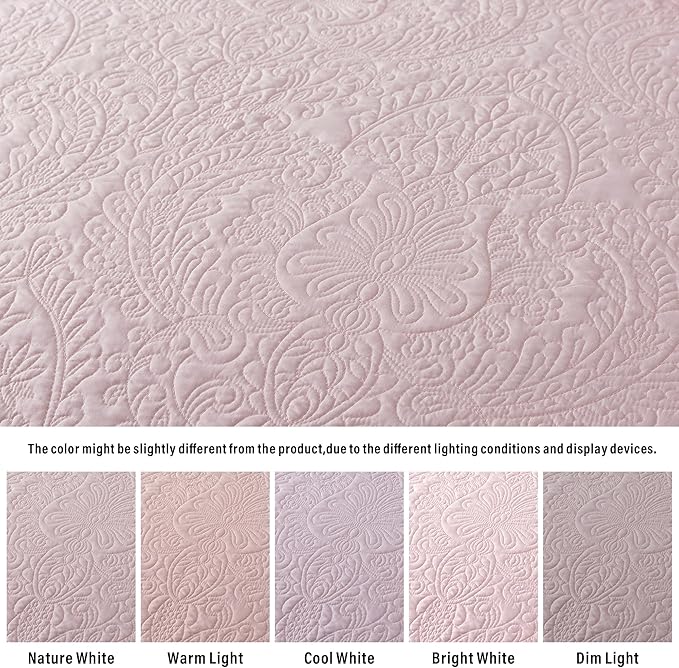 HoneiLife Queen Size Quilt Sets - 3 Piece Queen Quilt Bedding Set Microfiber Quilt Set Lightweight Bedspreads Reversible Coverlets Retro Bed Cover Floral Bedding Set All Season Quilts-Light Pink