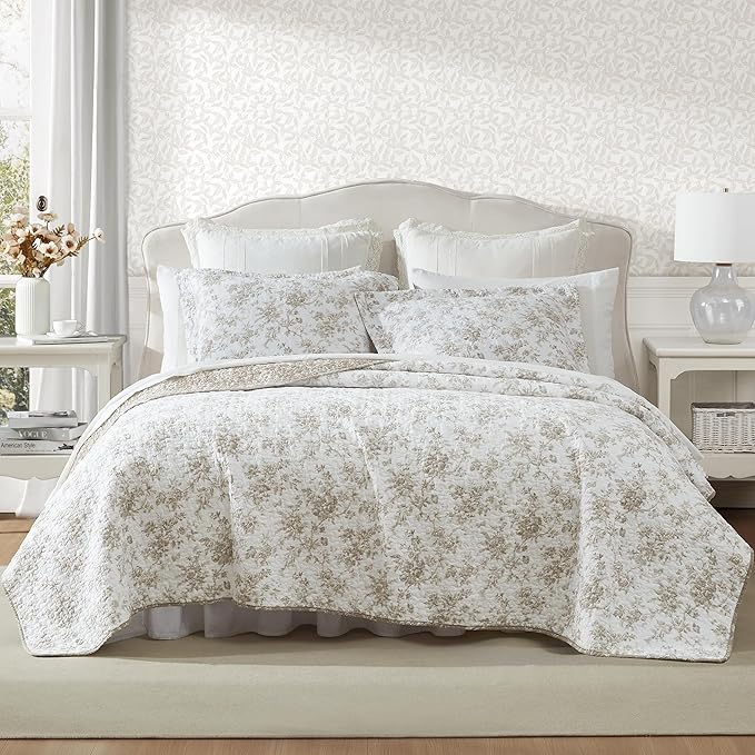 Laura Ashley - Twin Quilt Set, Reversible Floral Cotton Bedding with Matching Sham, Home Decor for All Seasons (Walled Garden Brown, Twin)