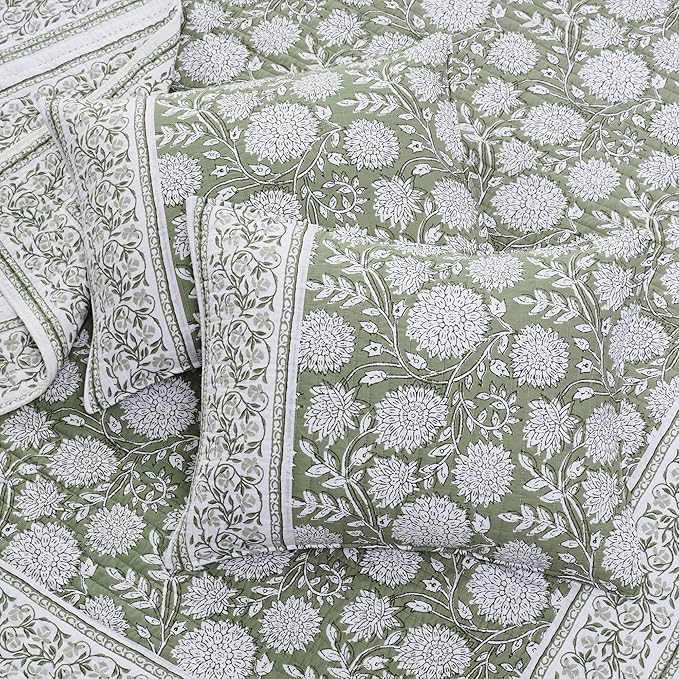 Levtex Home Adare Sage Reversible Full/Queen Quilt Set (88x92in) with 2 Pillow Shams (26x20in) - Floral Bedding - Sage White - Cotton Full/Queen Size Quilt Bedding Set - Lightweight, Soft, Pre-Washed