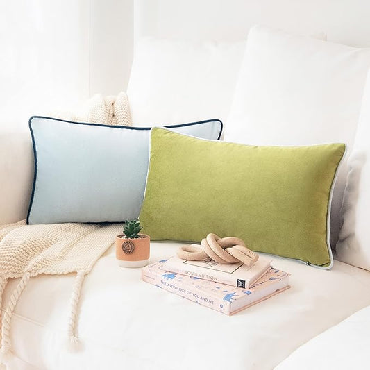 MONDAY MOOSE Decorative Throw Pillow Covers Cushion Cases, Set of 2 Soft Velvet Modern Double-Sided Designs, Mix and Match for Home Decor, Pillow Inserts Not Included (12x20 inch, Green/Blue)