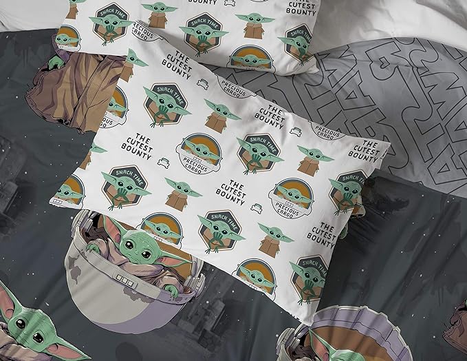 Jay Franco Star Wars The Mandalorian The Child 5 Piece Full Bed Set - Includes Reversible Comforter & Sheet Set - Bedding Features Baby Yoda - Super Soft Fade Resistant Microfiber
