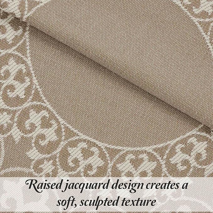 Superior Cotton Blend Bedspread Set, Includes Oversized Bedspread and 2 Matching Pillow Shams, Light Weight Blanket, Bedding Decor, Jacquard Vintage Floral Mandala, Lyron Collection - Full, Taupe