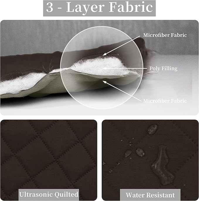 Easy-Going Twin Size Reversible Quilt Set with 1 Quilt and 1 Pillow Shams, Soft Bed Quilt Cover, Water Resistant Lightweight Microfiber Bedspread, Stain Resistant, Chocolate/Beige