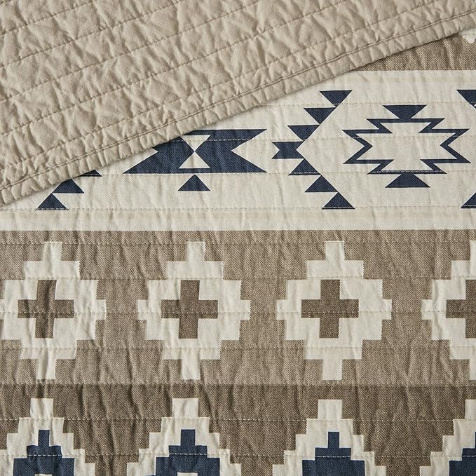 Woolrich Reversible Quilt Cabin Lifestyle Design - All Season, Breathable Coverlet Bedspread Bedding Set, Matching Shams, Oversized King/Cal King, Montana Tribal Tan 3 Piece