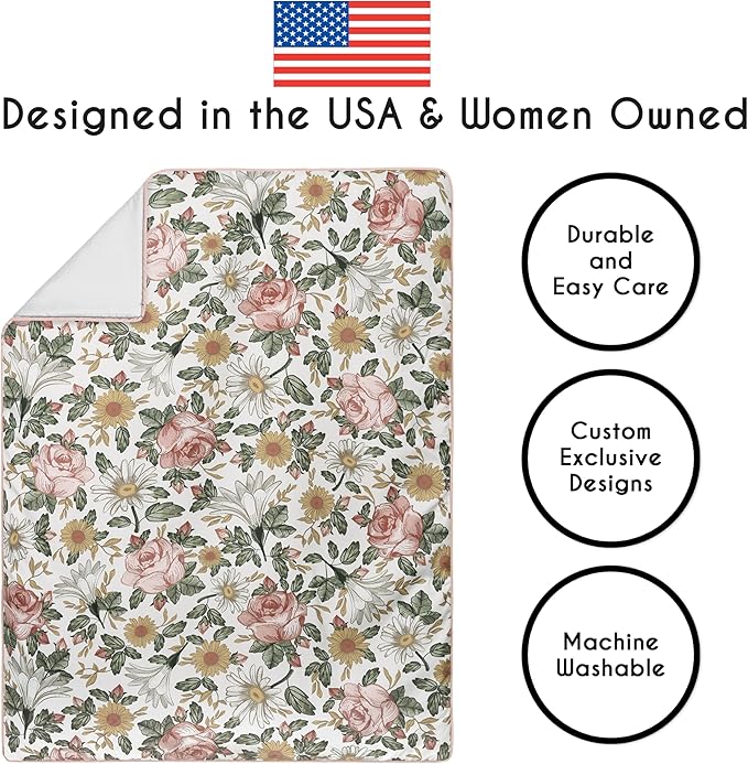 Sweet Jojo Designs 4-Piece Baby Crib Bedding Set (Boho Vintage Floral) for Girls, Infants/Nursery incl. Blanket, Fitted Sheet, Skirt, Diaper Stacker (Shabby Chic, Rose, Daisy, Bohemian, Farmhouse)