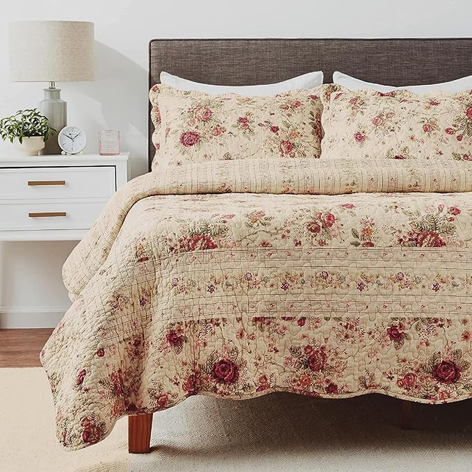 Greenland Home Antique Rose King Quilt Set, Ecru