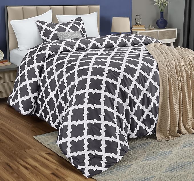 Printed Comforter Set (Grey, Twin) with 1 Pillow Sham - Luxurious Soft Brushed Microfiber - Goose Down Alternative Comforter by Utopia Bedding