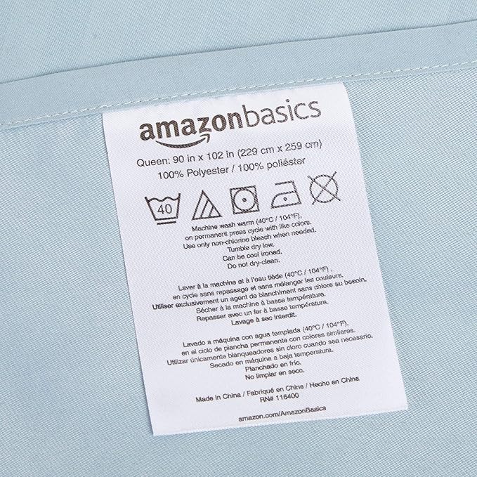 Amazon Basics Soft, Breathable, Wrinkle-Free Brushed Microfiber 4-Piece Bed Sheet Set, Machine Washable, Queen Size, Spa Blue Striped