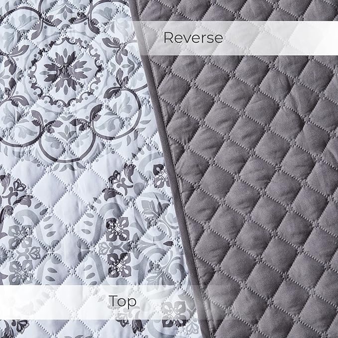 Mellanni Twin Bedspread Coverlet Set - Bedding Cover with Sham - Ultrasonic Quilting Technology - 2 Piece Oversized Quilt Set - Bedspreads & Coverlets (Twin, Rosette Gray)