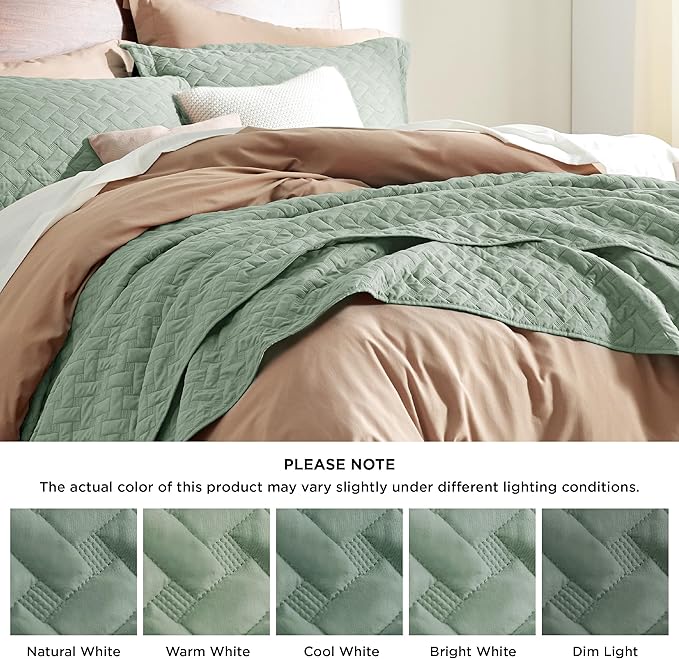Bedsure Quilts California King Size - Lightweight Bedspreads Cal King Size with Basket Weave Pattern, Soft Quilt Bedding, Sage Green Comforter Coverlet for All Seasons (111" x 106")