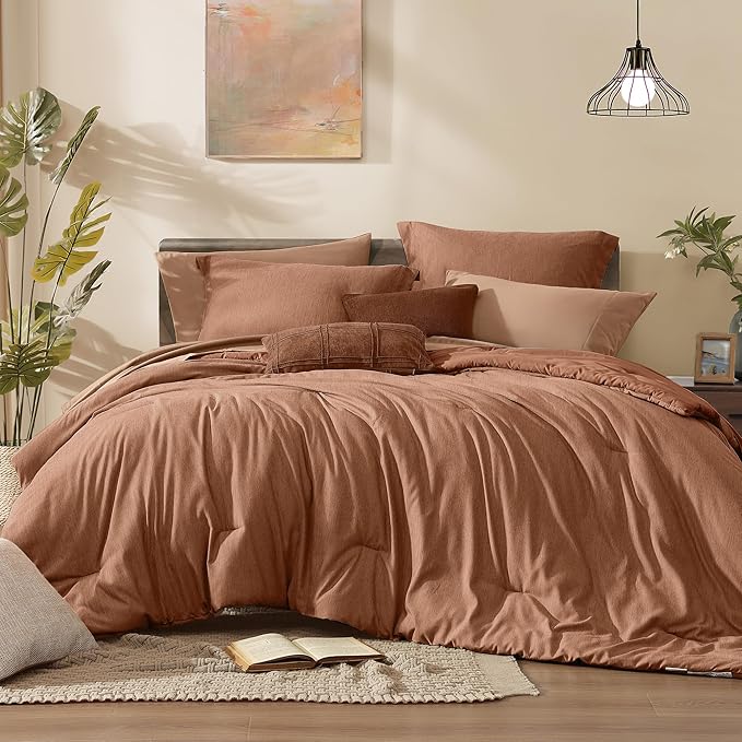 Monbix Super King Size Comforter Set, Autumn Leaf Bedding Set Reversible, Comforter Set 7 Pieces, Cationic Dyeing Bed in a Bag with Comforter, Sheets, Pillowcases & Shams