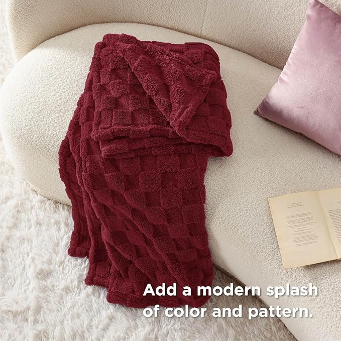 Bedsure GentleSoft Christmas Throw Blanket for Couch - Red Fall Checkered Fleece Red Blankets Gifts for Women Men Girls, Cute Soft Cozy Throw for Bedroom Home Decor Gifts, 50x60 Inches