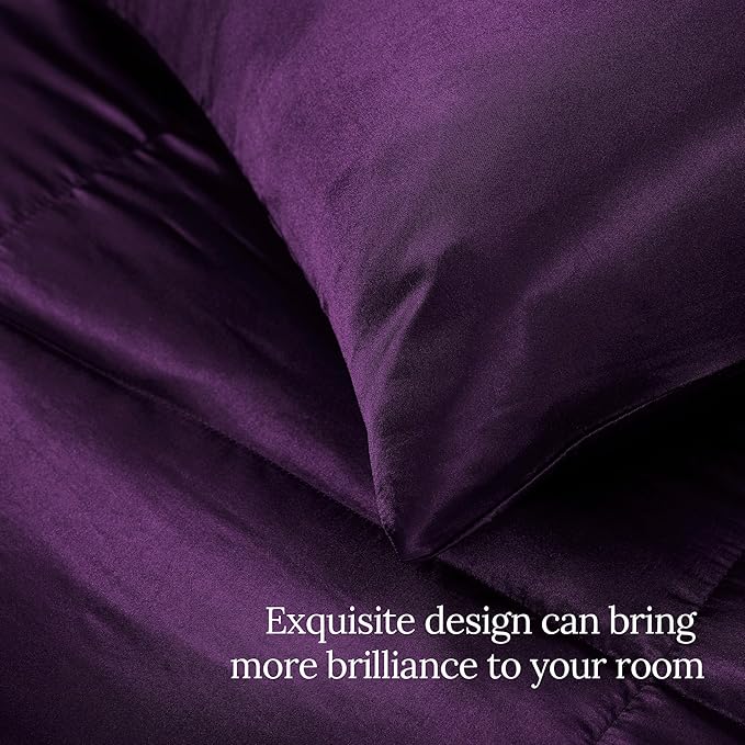 Whale Flotilla 2-Piece Reversible Silky Soft Twin Size Comforter Bedding Set, Luxurious Satin Comforters with Satin Pillowcase, Lightweight Duvet for All Seasons, Purple