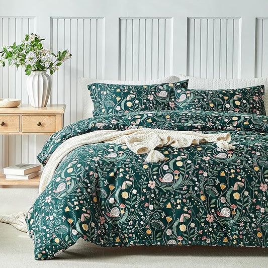 Lekesky King Size Reversible Duvet Cover, Duvet Cover King Size 3 Piece Insect World Microfiber Botanical Bedding Set with Zipper Closure 8 Corner Ties