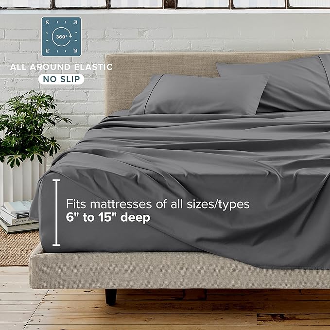 Bare Home Reversible Bed-in-A-Bag Comforter & Sheet Set - King - Down Alternative - Soft - Bedding Set (King, Grey/Forged Iron Grey, Grey)