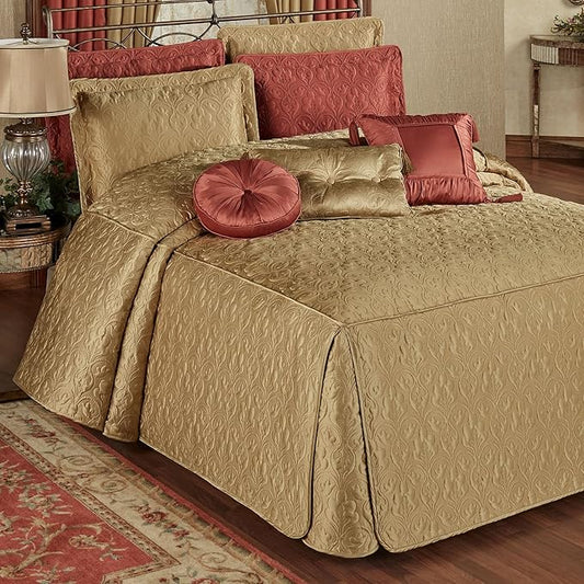 Cambridge Classic Luxury Bedding | Golden Bronze Solid Color Polyester Satin | Elaborate Damask Quilting | Generous 21 Inch Drop | 3 Piece Bed Set Includes Oversized Full Bedspread & 2 Standard Shams