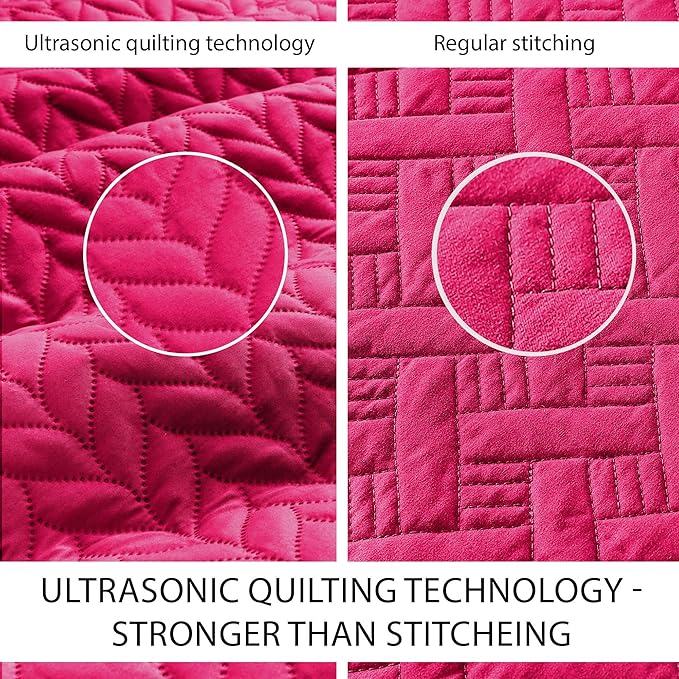 MOONLIGHT20015 Quilt King Size (106" x 96") with 2 Pillow Shams (20" x 36"+2") for Summer - 3 Pcs Lightweight Bedding Set Reversible Coverlet Embossed Quilted Bedspread (Pink)