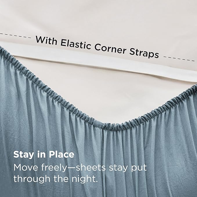 Bedsure Deep Pocket Queen Sheets - 6 Piece, Prewashed Ultra-Soft Queen Sheet Set, Fits Mattresses Up to 18 Inches Thick, Breathable & Secure Fit, Hotel Luxury Bedding, Mineral Blue