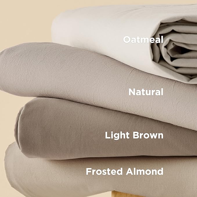 Bedsure 100% Washed Cotton Duvet Cover Queen Size - Tannish Linen Grey Minimalist Cotton Duvet Cover for All Seasons - GentleSoft™ Plain Simple Bedding Set (Tannish Linen Grey, Queen, 90"x90")