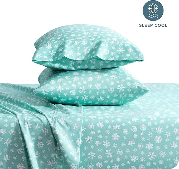 Bare Home Queen - Christmas Sheet Set - Luxury 1800 Ultra - Double Brushed Soft Microfiber - Deep Pockets - Easy Fit - 4 Piece Set - Holiday Bed Sheets (Queen, Snowdrift)